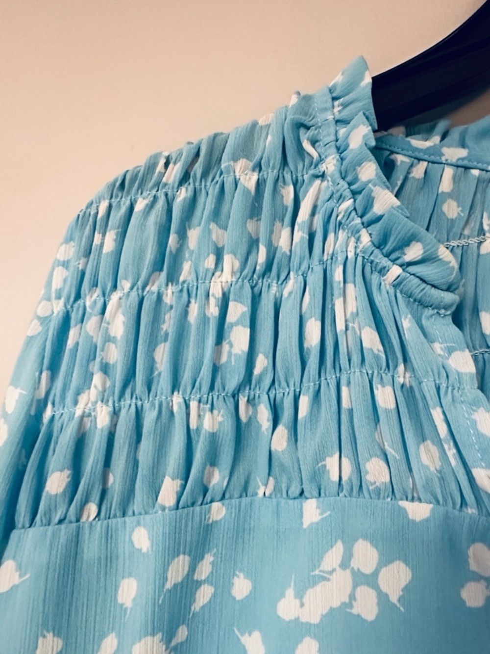 Dokotoo Summer Smocked Long Sleeve Baby Blue V Neck Fully Lined Blouse 2XL EUC! - Picture 5 of 8